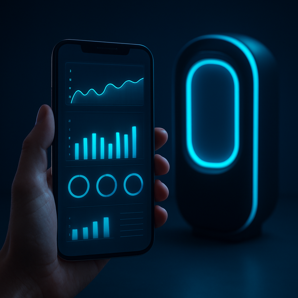 Training app dashboard near a glowing pod